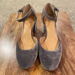 JCrew Gray Suede Ankle Strap Heels